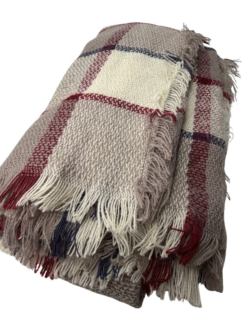 Funky Monkey Oversized Plaid Blanket Scarf Fringed Shawl Beige Burgundy Navy